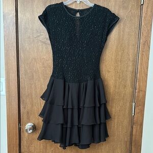 Vintage Late Edition Elegant Black Illusion Ruffled Dress